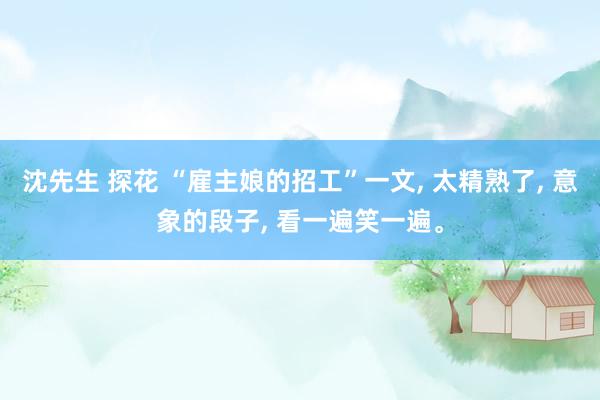 沈先生 探花 “雇主娘的招工”一文， 太精熟了， 意象的段子， 看一遍笑一遍。